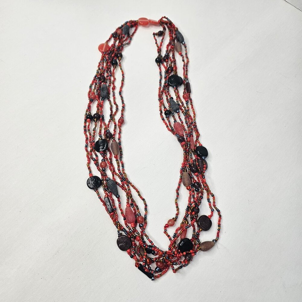 Multicolor Necklace Multi Strand Handcrafted Seed… - image 6